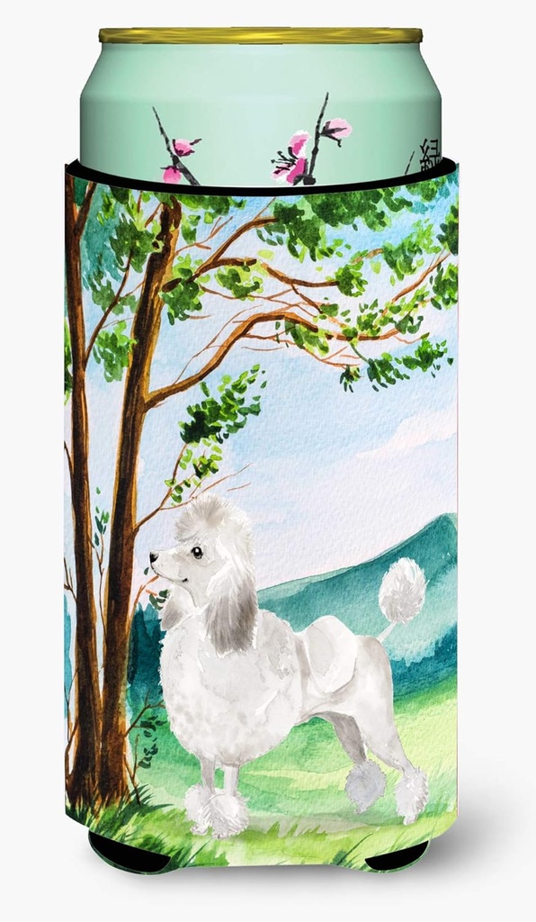 Caroline's Treasures CK1999TBC Under the Tree White Poodle Tall Boy Hugger Can Cooler Sleeve Hugger Machine Washable Drink Sleeve Hugger Collapsible Insulator Beverage Insulated Holder