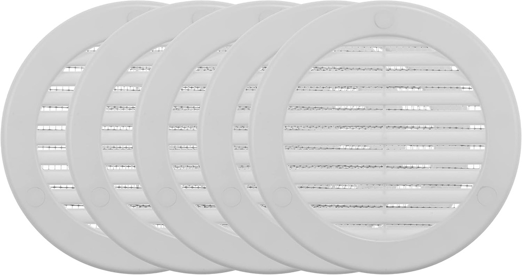 Vent Systems 4" Inch (Opening Dimensions) - Pack of 5 - White Soffit Vent Cover - Plastic Round Air Vent Grille - Built-in Mesh Screen - HVAC Register Louver for Bathroom, Home, Kitchen