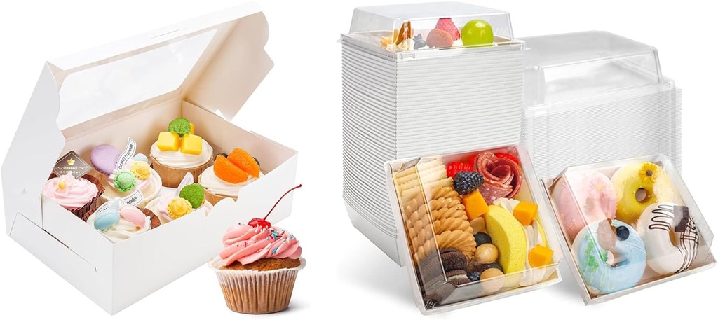 Bundle of 30 Pack Cupcake Boxes and 60 Pack Charcuterie Boxes for Cookie Sandwich Cake Slice