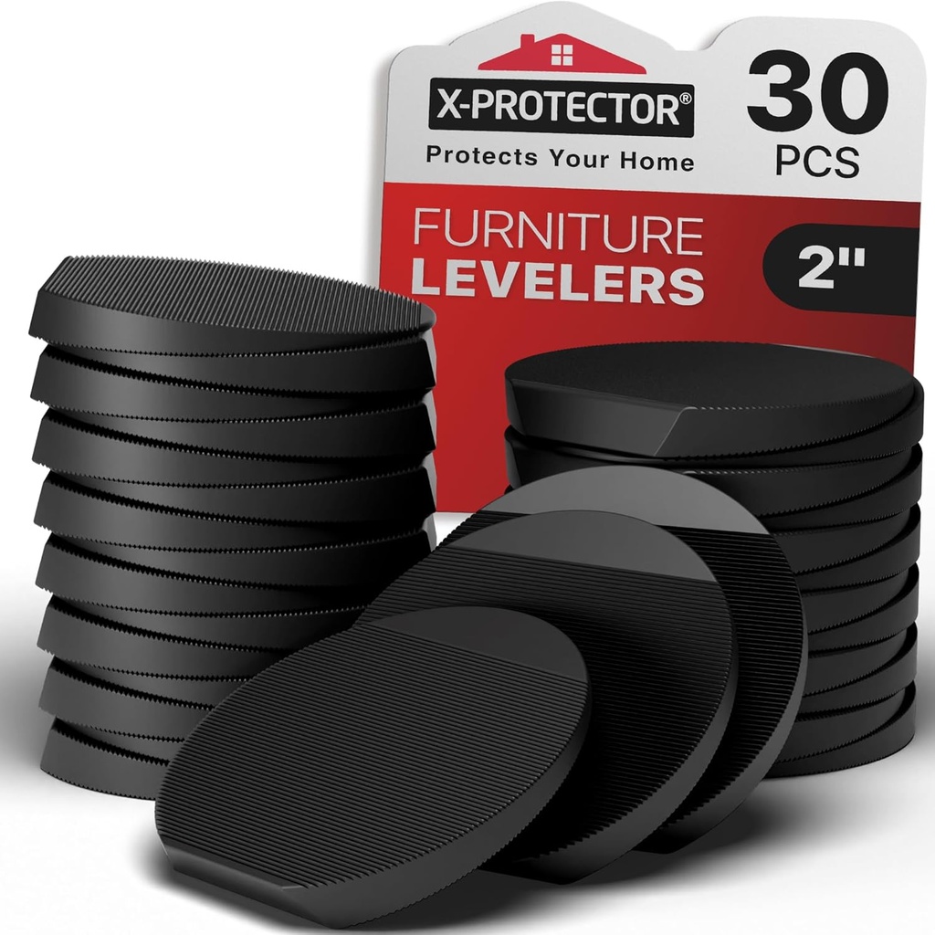 X-Protector Furniture Levelers - 30 PCS 2" - Black Rubber Shims for Leveling - Multi-Purpose Furniture Leveling Feet to Prevent Wobbling - Good for All Kinds of Objects!
