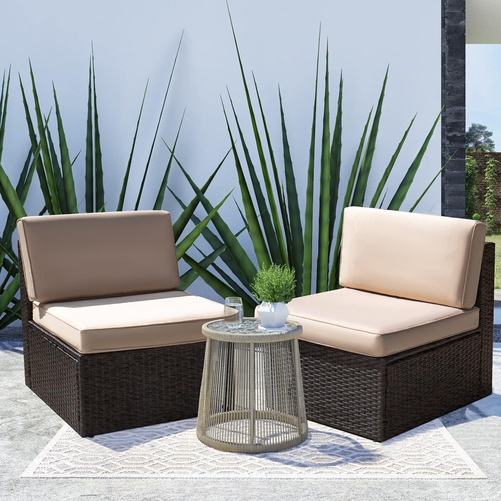 Homall 2 Pieces Outdoor Patio Furniture Set, All Weather PE Rattan Wicker Loveseat Patio Sectional Sofa with Cushions for Lawn Poolside Backyard Garden (Beige)