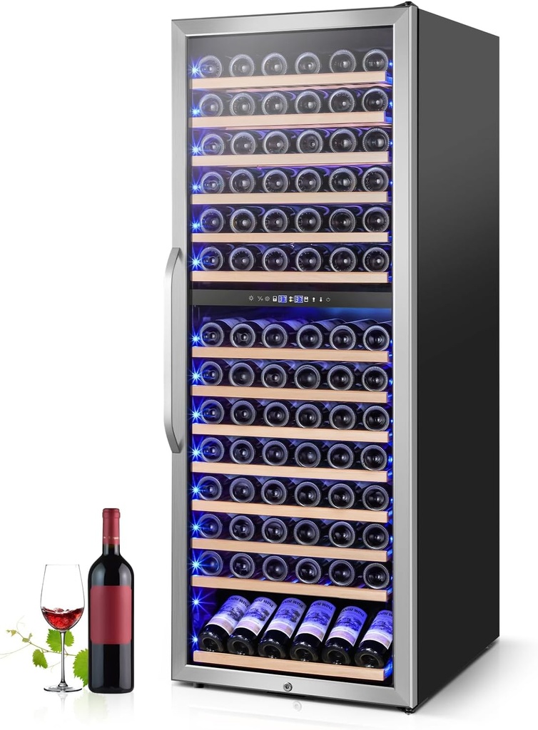 24" Wide Dual-Zone Wine Fridge 154-Bottles, Tall Freestanding/Built-in Wine Cooler Refeigerator, Large Capacity Dual Zone Wine Cellar For Wine Collection, Low Noise and Fast Cooling