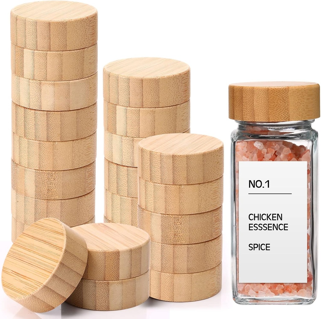 40 Pcs Bamboo Spice Jars Lids for 4 oz and 8 oz Bamboo Seasoning Jar Lid 1.61 Inch Inner Wooden Airtight Glass Spice Storage Canning Replacement for Nice Sealing Kitchen Finishing Decoration
