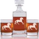 Abby Smith Unicorn Engraved Decanter and Rock Glasses, Set of 3