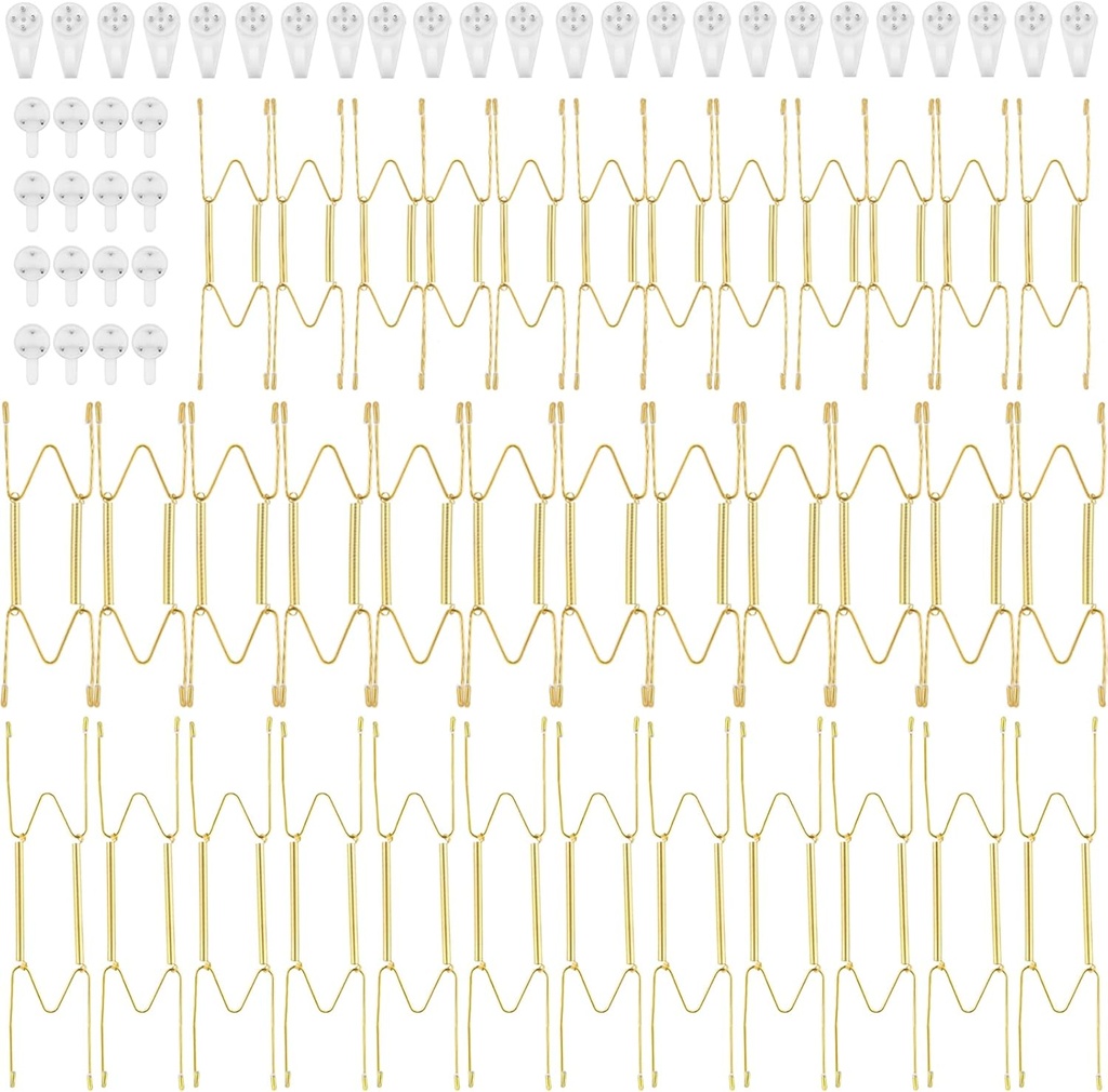 Nuenen 36 Pcs Invisible Plate Hangers - 6/8/10 Inch Stainless Steel Wall Plate Holders with 144 Tip Protectors for Antique Art