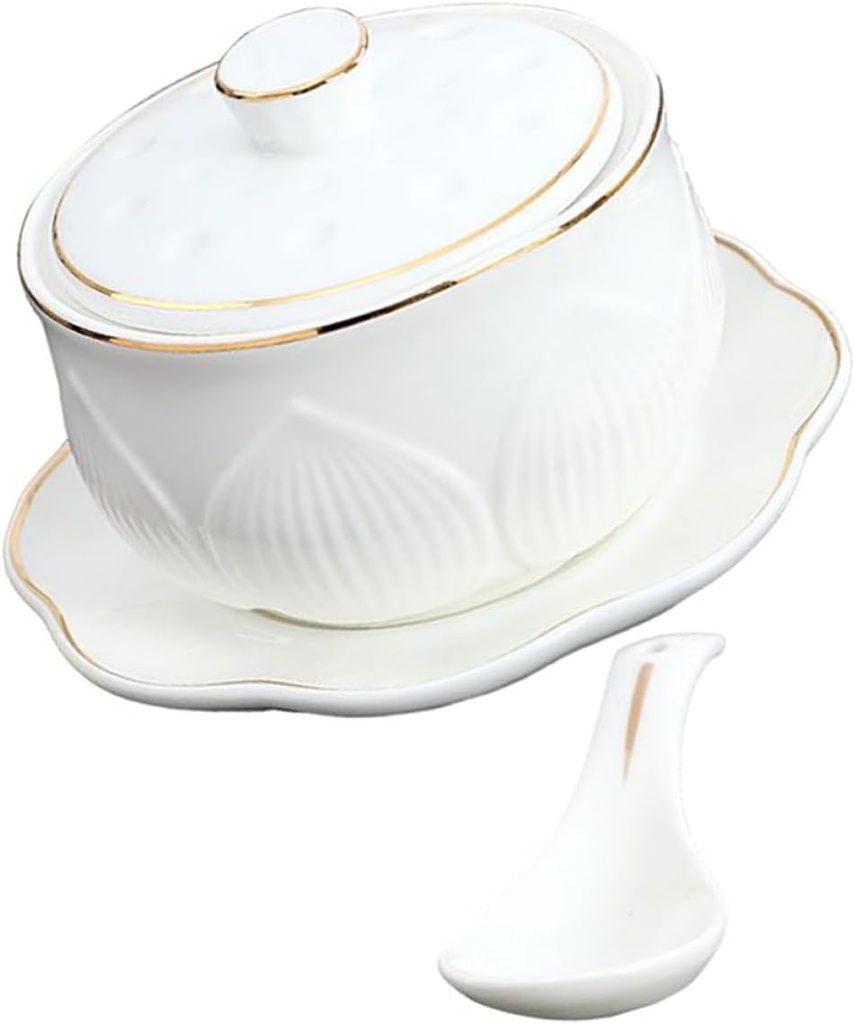 Ceramic Stew Pot with Lid and Spoon Versatile Soup Bowl for Stewing Soup Making and Egg Steaming Small Ceramic Serving Bowl for Home Use