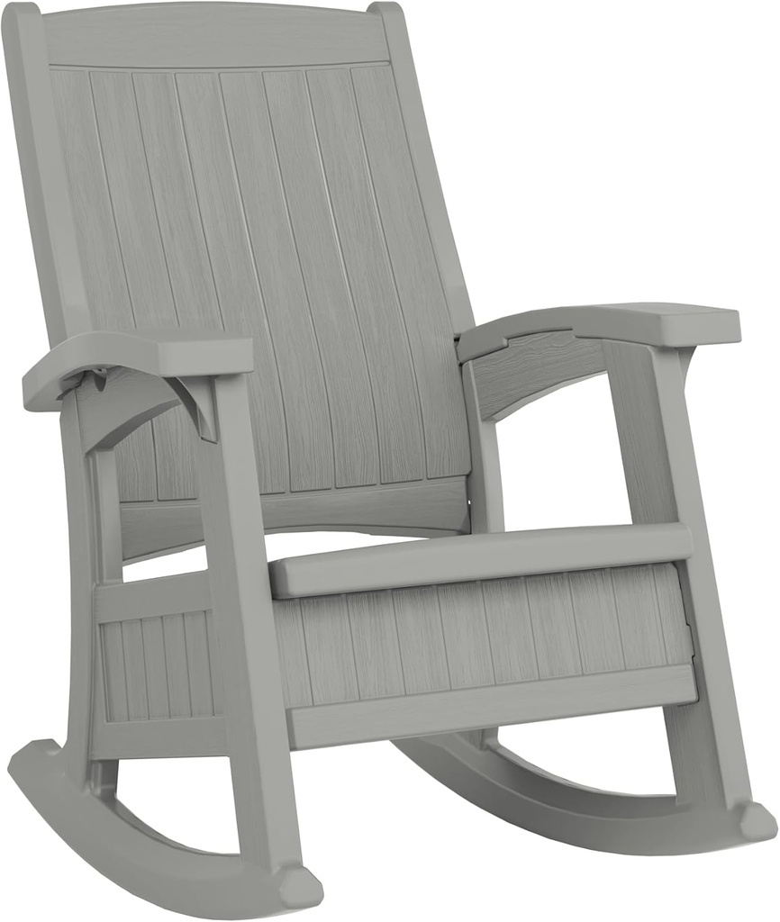 Suncast Outdoor Patio Rocking Chair with Under-Seat Storage, Stylish Faux Wood Outdoor Rocker for Patios, Dove Gray, Made in The USA