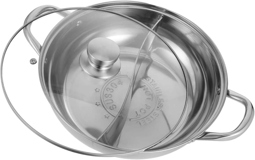 1 Set Stainless Steel Two Flavor Hot Pot with Handles Double Flavor Cooking Pot for Gas Induction and Electric Stoves Easy to Clean and Design