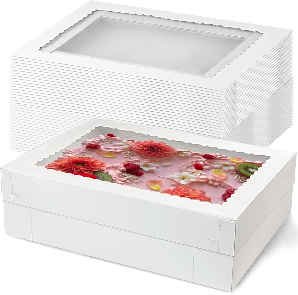MUMULULU 14x10x4 Inch Cake Boxes with Window White Bakery Boxes Large Treat Box for Donuts Cookies Dessert Cupcakes Pastry Baking Pie Packaging (18)