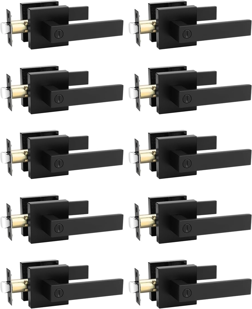 10 Pack Black Door Handles, Privacy Door Lever Set for Bedroom and Bathroom, Left or Right Handed, Matte Black Finish, 1.72 lb per Lever