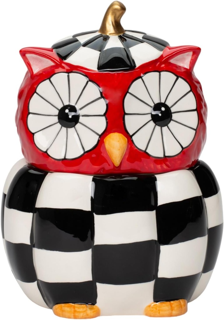 Cosmos Gifts 21095 Fine Ceramic Modern Owl with Checkerboard Pattern Candy Jar 6 5/8" H