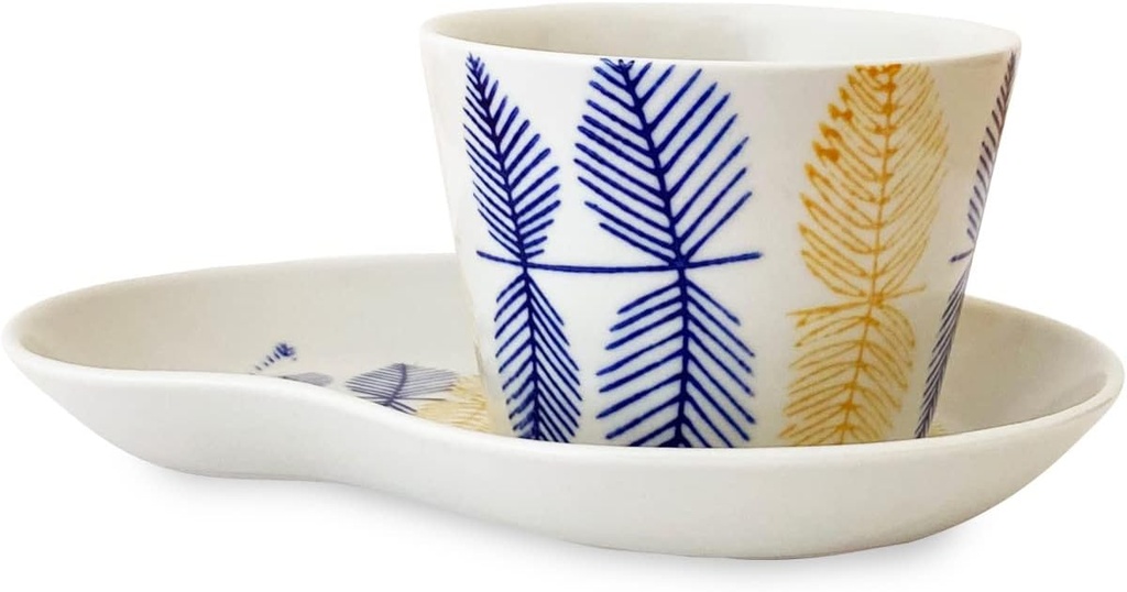 J-kitchens Kiln Coffee Cup & Saucer Hasami Ware Made in Japan Leaf Crest Blue