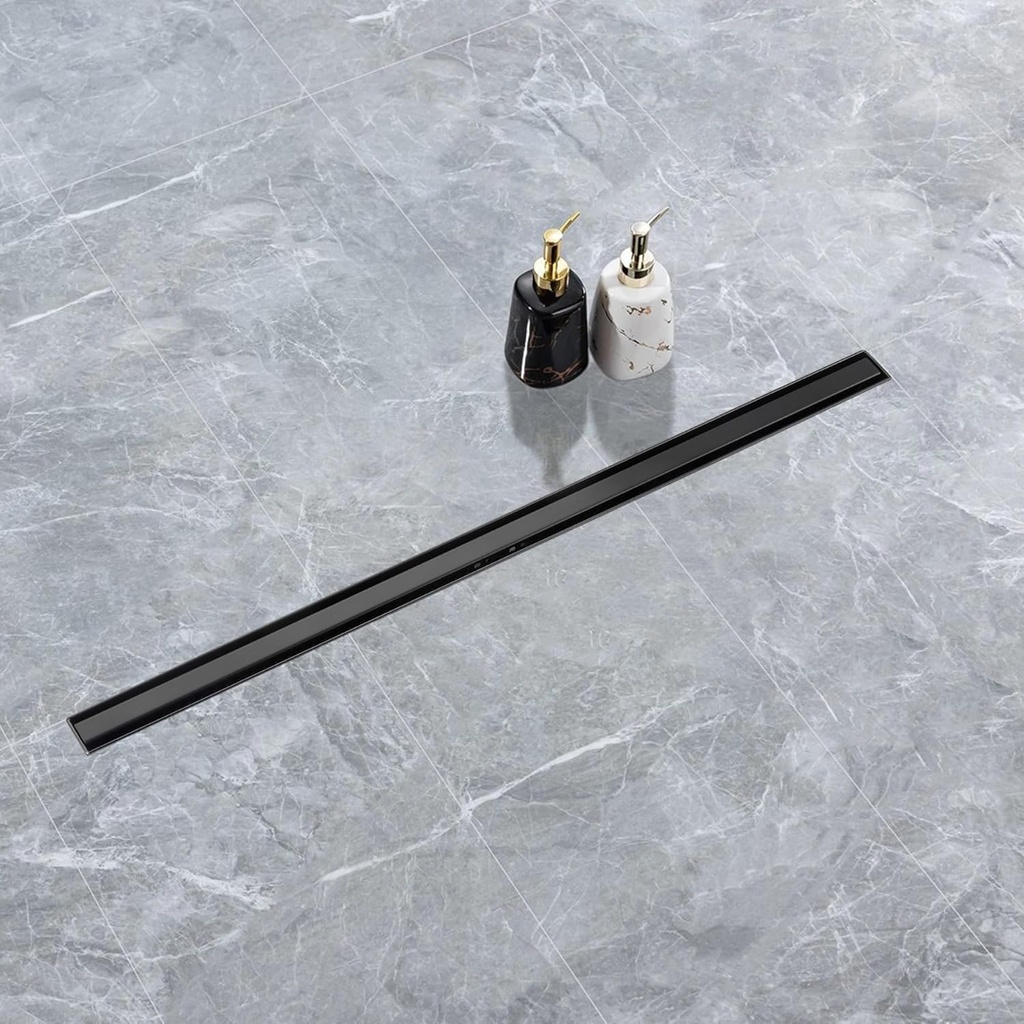 24 Inch Ultra Narrow Linear Shower Drain, Matte Black Extra Slim Shower Drain, 304 Stainless Steel, Easy to Install & Clean for Bathrooms (Drain Base Not Included), LSDE8-03A-24B