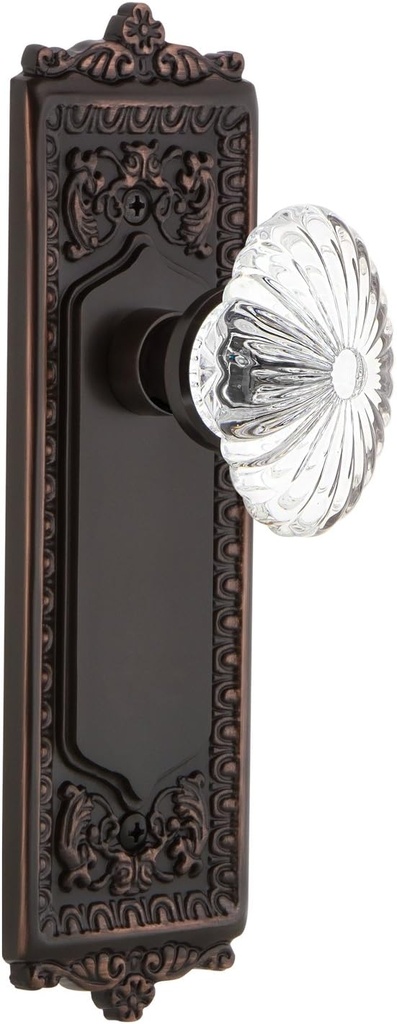[BRSWKFQION4BSHI5] Nostalgic Warehouse Egg & Dart Plate Privacy Oval Fluted Crystal Glass Door Knob in Timeless Bronze