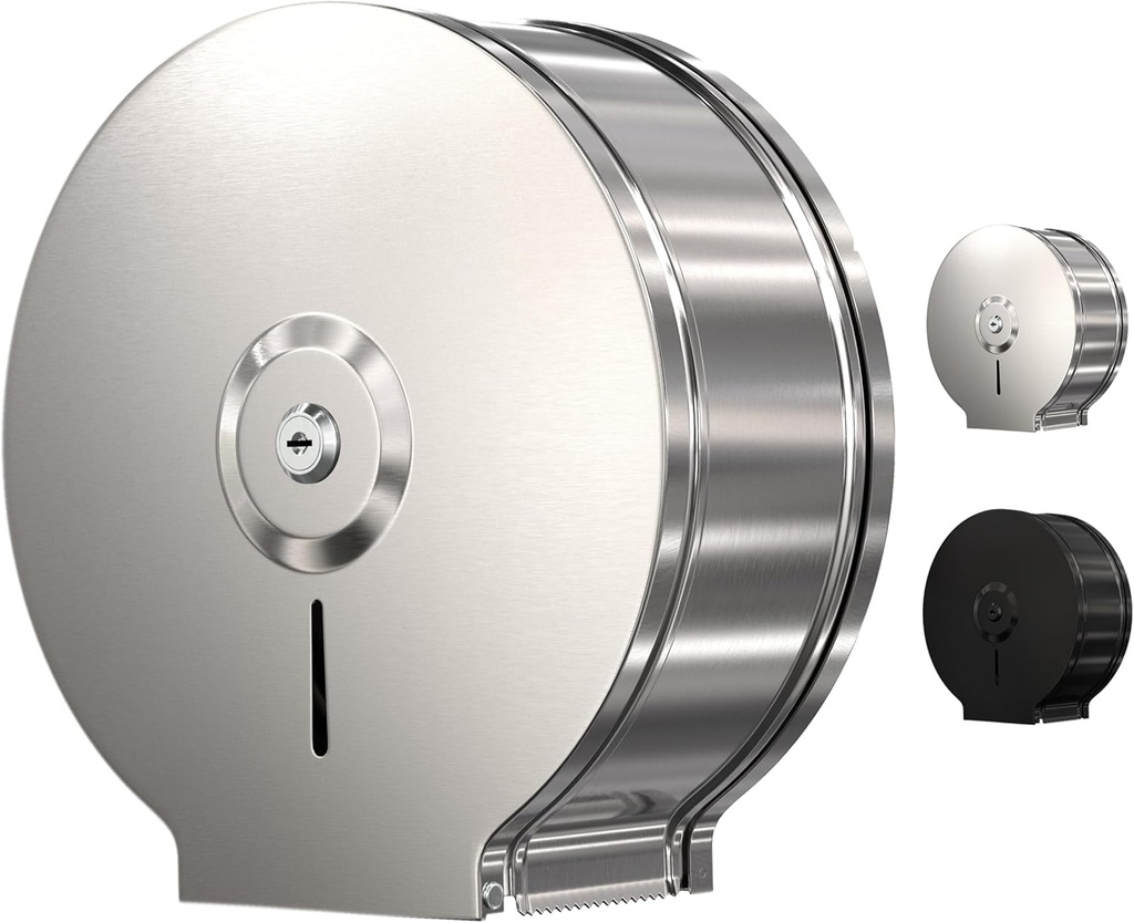 Jumbo Toilet Paper Dispenser-Wall Mount Industrial Toilet Paper Holder, Commercial Grade, Stainless Steel, Locking Bathroom Dispenser for 9" Rolls (Dispensador de Papel de bano) by EnBath (Silver)