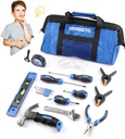 18-Piece Kids Tool Set with Tool Storage Bag, Junior Real Hand Tool Kit for Boys & Girls, Children Learning Tools for DIY Building and Woodworking, Age 8+