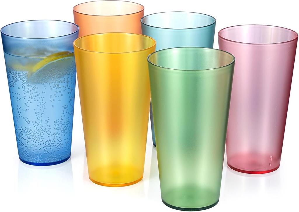 32-ounce Plastic Tumblers, Acrylic Larger Drinking Glasses, set of 6 Multicolor Reusable Plastic Cups, Stackable, BPA-Free, Shatter-Proof, Dishwasher-Safe
