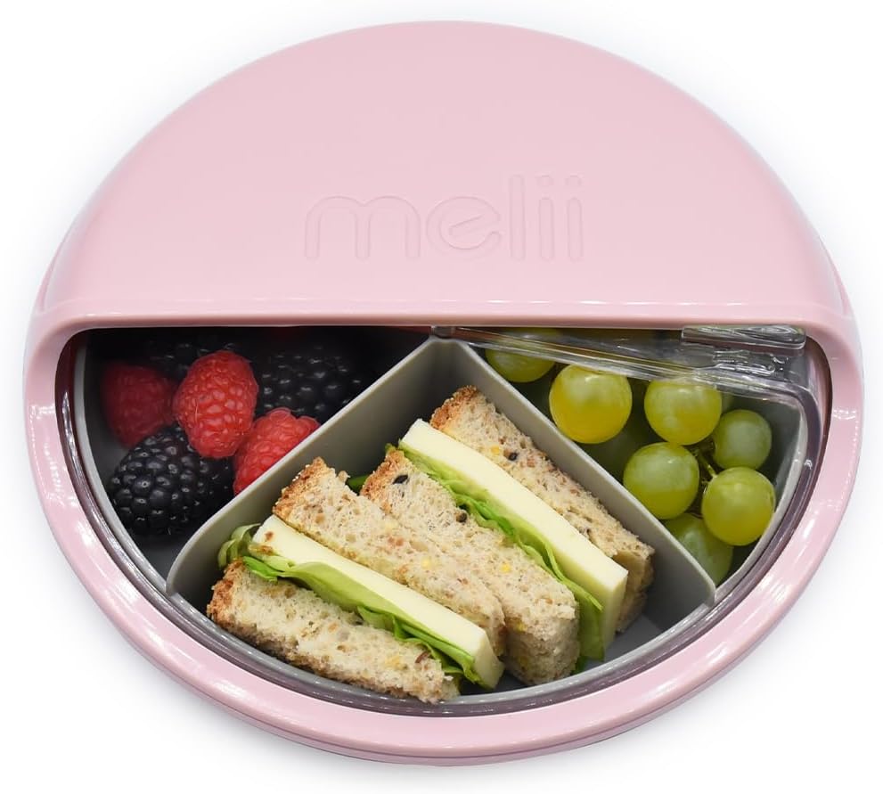 melii Bento Spin Lunch & Snack Container, Food Storage for Kids, BPA-Free, Dishwasher Safe – 4 Compartments, Pink