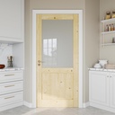 36" x 80" Pine Wood Slab Door, Half Frosted Glass Interior Doors, Single Room Door for Closet & Bedroom, Farmhouse Style as Prehung, Pocket, Bifold, Barn Doors, Easy DIY Stain, Shaker w/o Hardware