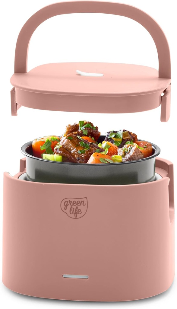 GreenLife 20oz Electric Lunch Box Food & Soup Warmer, PFAS & PFOA-Free Ceramic Nonstick Interior, Portable for Travel & Office, Spill-Proof Lid, Removable Bowl, Dishwasher Safe, Dusty Pink