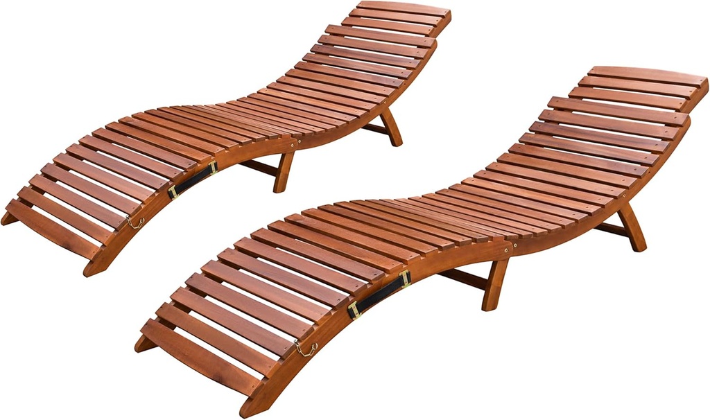 Devoko Patio Chaise Pool Lounge Outdoor Folding Wooden Lounge Chair for Outside Waterproof Lounge Chair (2 Piece)