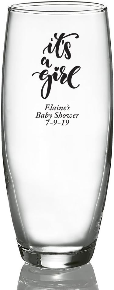 Personalized Color Printed Stemless Champagne Glass - It’s a Girl - Black - 12 pack