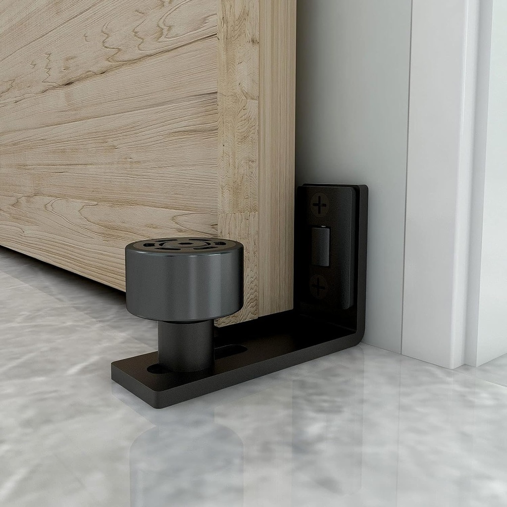 CCJH Sliding Barn Door Floor Guide Adjustable Wall Mounted Bottom Double Rollers Guide Black 1pcs