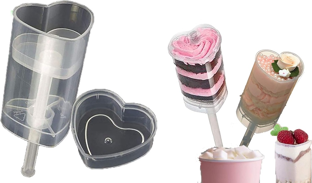 Pack of 100 Martellato Push Pop Containers, Push Up Pops Heart Martellato Cake Push Pops Containers with Lid, plastic push up tubes