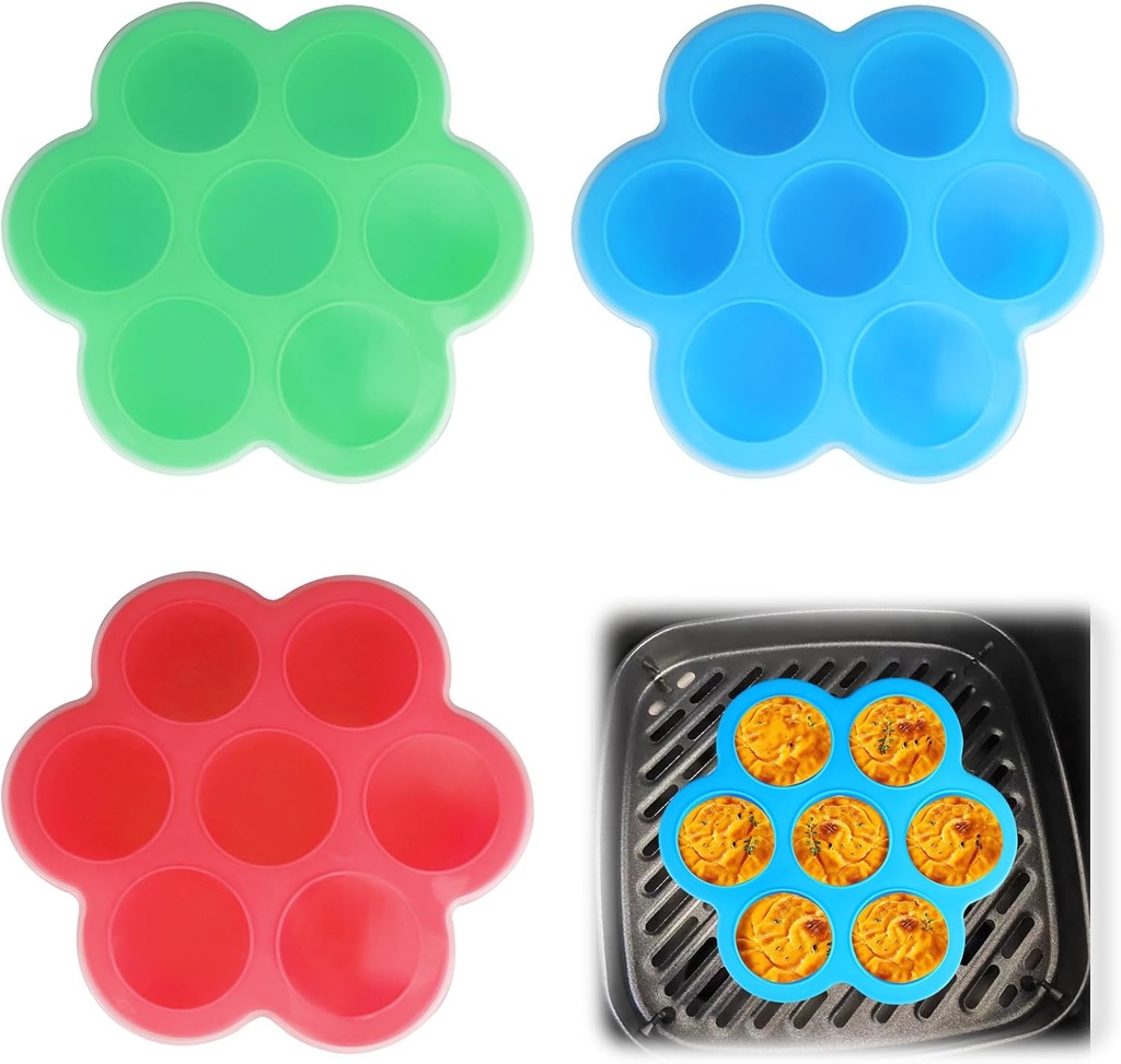 3 Pack Silicone Air Fryer Egg Bite Mold with Lid, 8 Inch Large Silicone Egg Bite Mold for Air Fryer Reusable Pan Accessories, Alternative to Sous Vide EggLarge Bite Maker