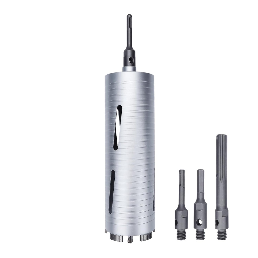 3-1/4 inch Diamond Dry Core Drill Bit, 10" Drilling Depth, 5/8"-11 Thread for Concrete Masonry Brick Block, Includes 3 Adapters SDS Plus, SDS Max and Hex (3-1/4 inch)