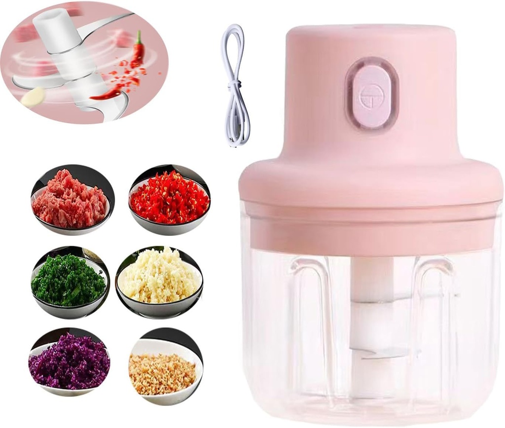 Wireless Food Chopper: 2025 New USB Rechargeable Mini Electric Garlic Vegetable Chopper, Portable Cordless Mini Food Processor for Garlic for Ginger, Chili, Fruit, Meat, Spices, Etc (250, ml, 1)