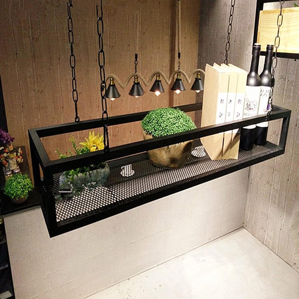 Ceiling Hanging Mounted Wine Racks Bar Storage Holder Kitchen Pot Pan Floating Shelving Cookware Shelf Flower Stand for Cellar Garage Restaurant Display Frame (120x25x15cm)