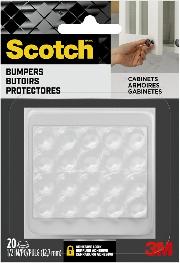 Scotch Clear Adhesive Bumper Pads 20 PCS, Self-Stick Rubber Pads 1/2" Round, Cabinet Door Rubber Bumpers, Designed to Protect Cabinets and Drawers, Sound Dampening, Transparent (SP950-NA)