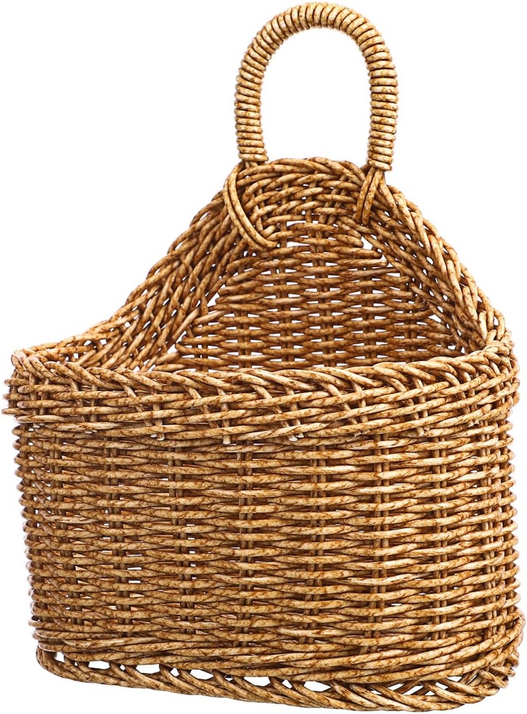 DECHOUS Small Wall Hanging Wicker Storage Basket - Plastic Woven Basket Kitchen Organizing Storage for Garlic Potato Onion Fruits - Home Pantry Wall Decor Housewarming, 9.3x7.5x4.7 Inch