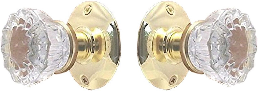 Rousso's Reproductions Crystal Antique Replica Surface Mount Dummy French Door Knob Set for One Side of Two Doors or Both Sides of One Door Also for Decorating Ideas with Faux Knobs (Polished Brass)
