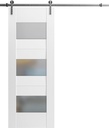 VDOMDOORS Sete 6003 | Interior Single Sliding barn Door with Frosted Glass, MDF, 18x80, White, Modern Style | Hardware Included