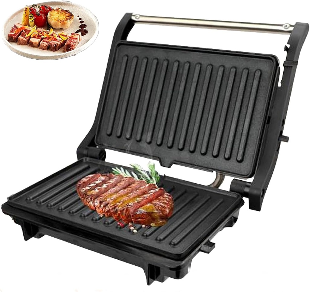 Electric Grill, Smokeless Indoor Outdoor Grill & Griddle, Dual-Sided 1000w High-Heat, Nonstick Easy Clean Plates, Barbecue Grill For Kitchen Camping, Compact & Dishwasher Safe (Black)