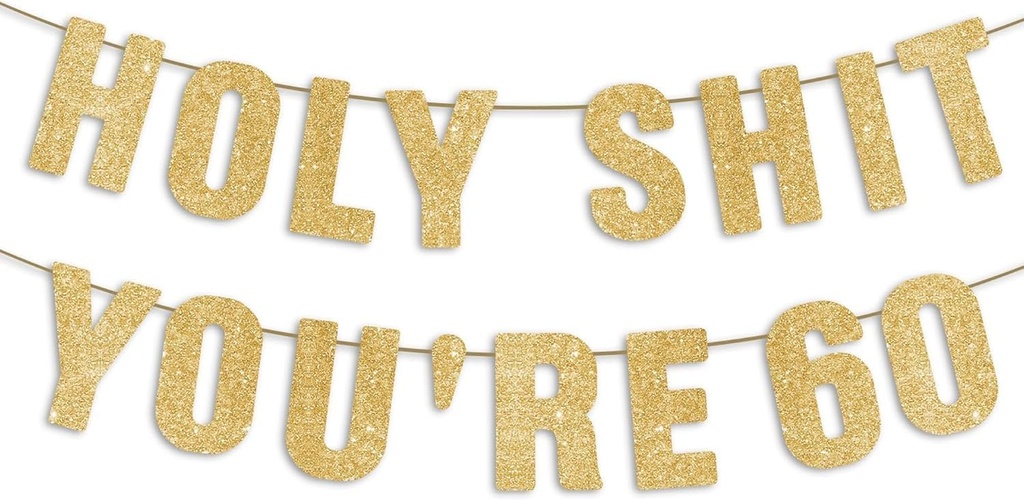 60th Birthday Banner - Gold Glitter, 60th Birthday Decorations for Men, Funny 60 Year Old Party Sign for Him, 60 Party Decor for Women