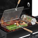 Grill Basket Set, Removable Wooden Handle, 304 Stainless Steel, Rolling BBQ Tools, Smoker Grilling Accessories for Vegetable Fish, Outdoor Cooking Camping, Birthday Gifts for Men Dad Husband