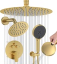 Shower Faucet Set, High Pressure Rainfall Shower Head with Handheld Spray Combo, 12 inch Ceiling Shower System, Brushed Gold Shower Head (12" Brushed Gold)