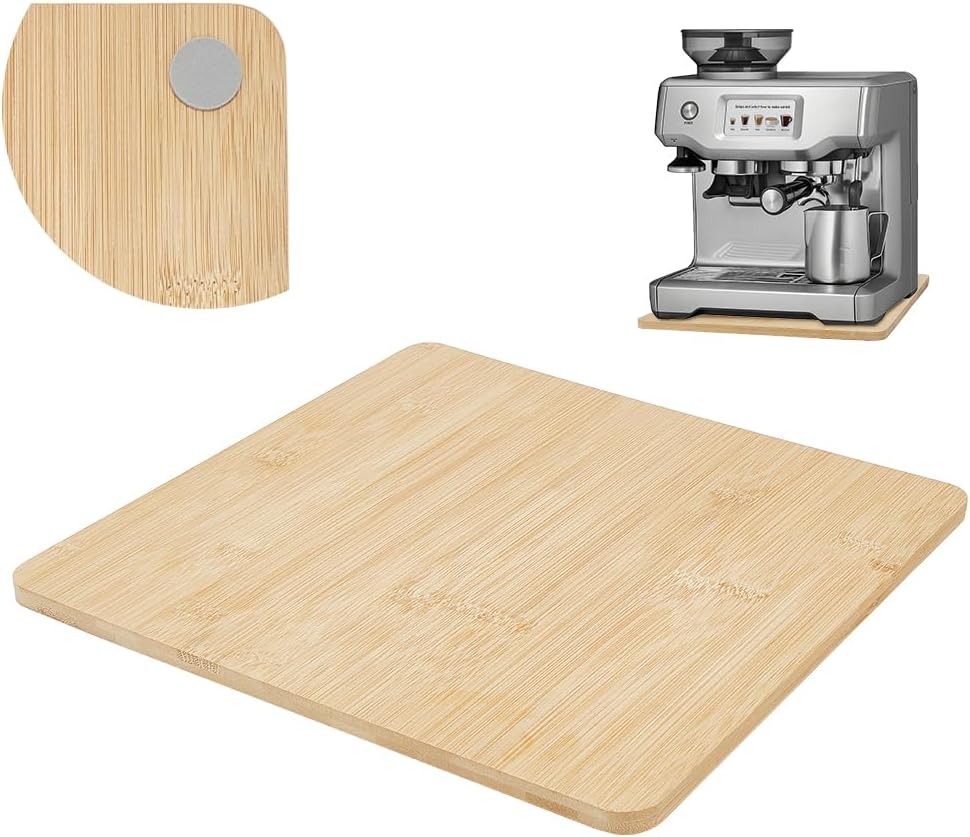 PH PandaHall Bamboo Sliding Tray for Coffee Machine, Kitchen Appliance Tray with Non-Slip Silicone Pads for Kitchen Countertop & Coffee Bar Organization,12.6x12.8x0.43inch
