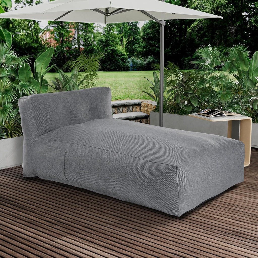 Dineli Chaise Lounge Chair Outdoor Bed Lounger Outdoor Couch Sofa for Pool Comfy Patio Furniture Foam Filling Bean Bed Chair Lazy Sofa for Outside, Water-Resistant Sunbed (Charcoal Gray, 70'' Length)