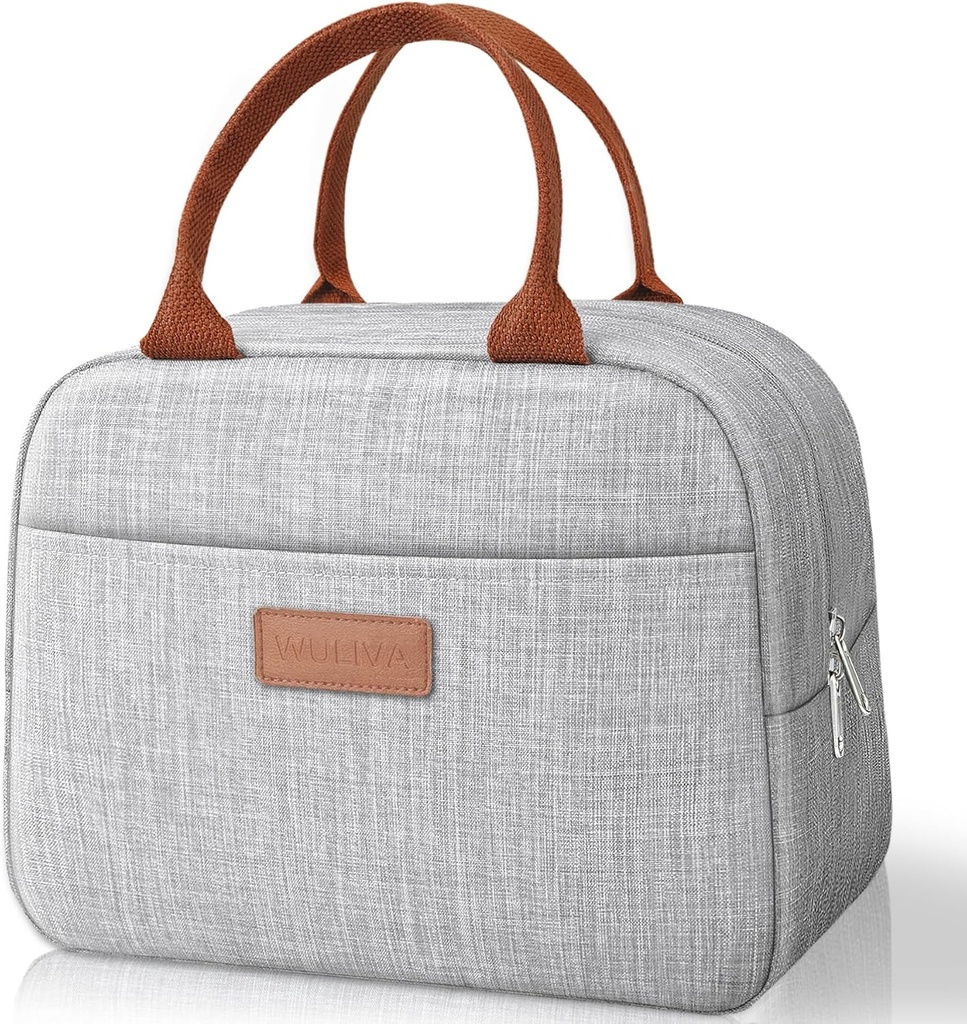 Lunch Bag for Women & Men - Reusable Insulated Lunch Box for Adults, Lunch Tote Bag with an Oversized Front Pocket for Work, Picnics, Camping(Grey)