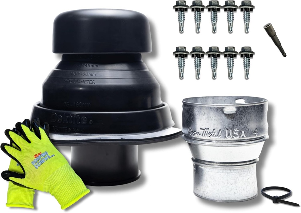 Covent Metal Roof Exhaust Fan Vent for 3"-4" Flex Hose Exhaust - Full Installation Kit and Adapter Included (Black)