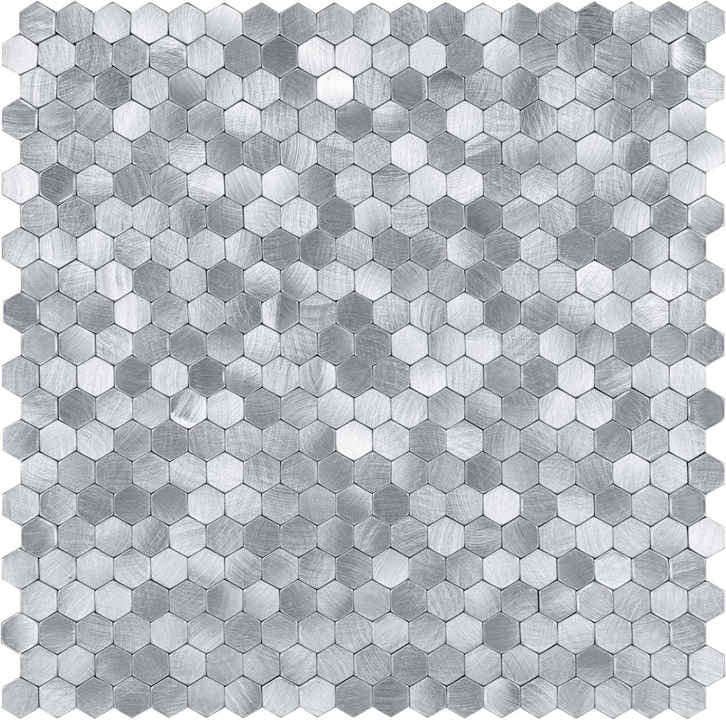 Select 5 Pack Hexagon Peel and Stick Backsplash Tiles, Self Adhesive Metal Backsplash Stick On Aluminum Tiles for Kitchen Bathroom, 12” x 12” Wall Tiles w/10 Edge Pieces, Brushed Nickel