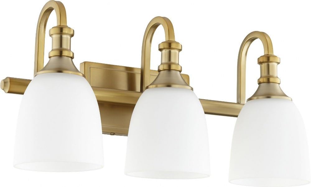 Quorum 5011-3-80 Transitional Three Light Vanity from Richmond Collection in Brass Finish,