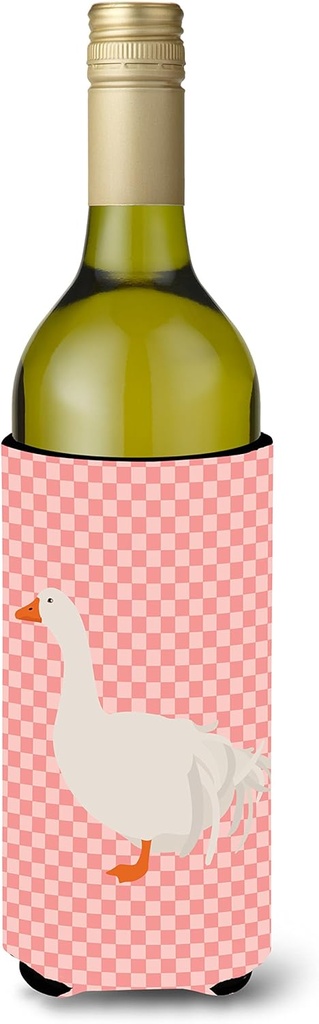 Caroline's Treasures BB7902LITERK Sebastopol Goose Pink Check Wine Bottle Hugger Bottle Cooler Sleeve Hugger Machine Washable Collapsible Insulator Beverage Insulated Holder