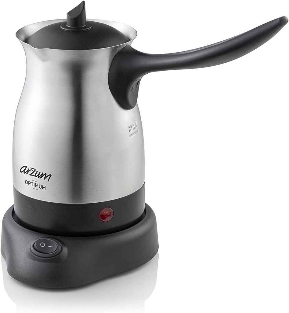ARZUM Cezve Electric Turkish Coffee Maker, Stainless Steel, Boil-Dry Protection, Lid for Extra Protection, Cordless Use, 1 to 4 cups, 120V, 3-pin US-plug, 800W