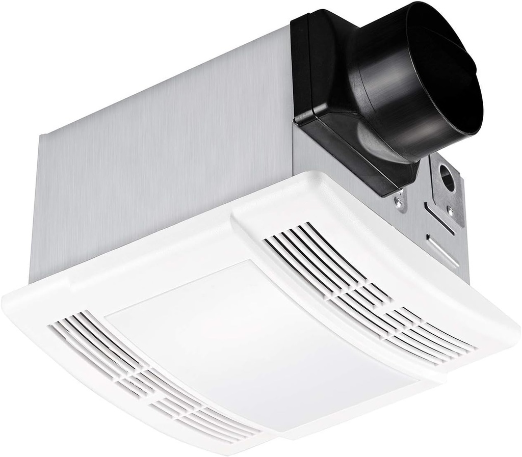 Tech Drive Bathroom Exhaust Fan With light,Very Quiet 90 CFM,1.5 Sone, E26 LED blub 3000K 800LM,Ceiling Mounted Ventilation Fan,Easy to Install,White Plastic Grille