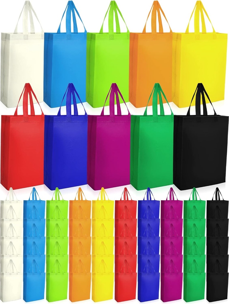 Jexine 72 Pcs Non Woven Tote Bags Reusable Gift Bags with Handles Bulk Grocery Bag for Christmas Party Favors